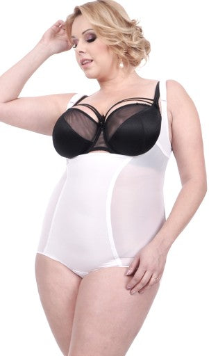 Baltas moteriškas stipriai liekninantis body – modeliuoja pilvą, liemenį, klubus ir sėdmenis, su PUSH-UP efektu